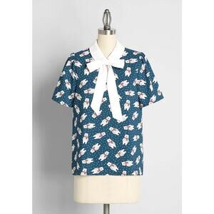 NWT ModCloth Christmas blouse top winter polar bear XS